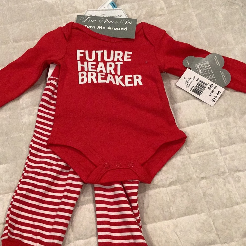 Baby Essentials Red Long-Sleeve Bodysuit & Striped Pants Set